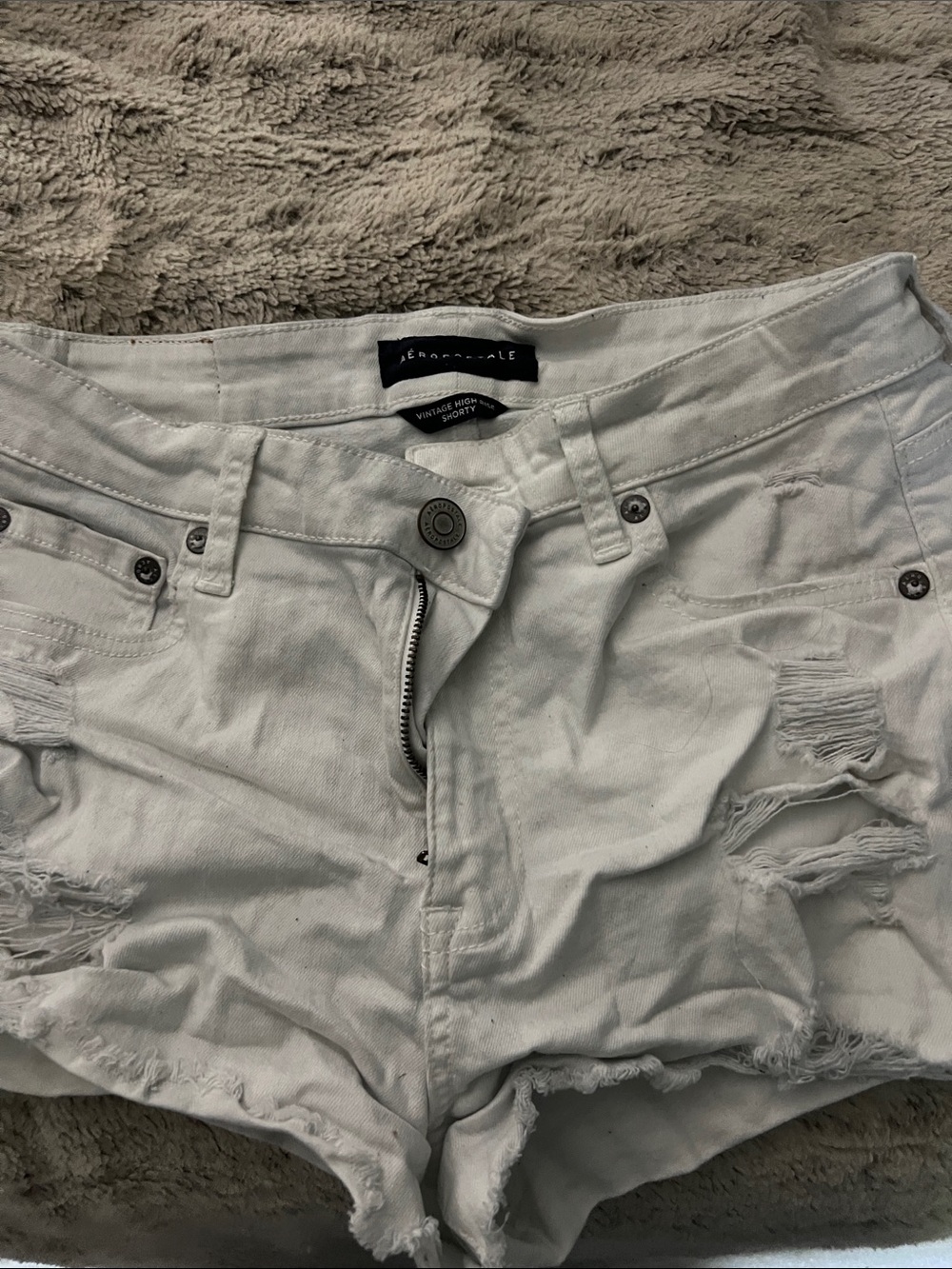 Aeropostale White Distressed Denim Jean Shorts